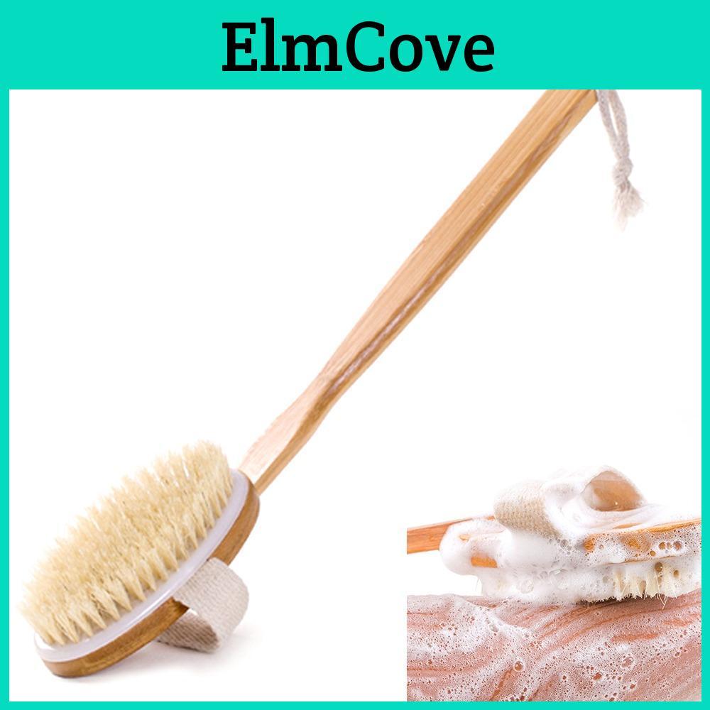 With Natural Bath Brush Long Wooden Handle Shower Body Brush Shower Back Scrubber Bath Sponge For Body Cleaning
