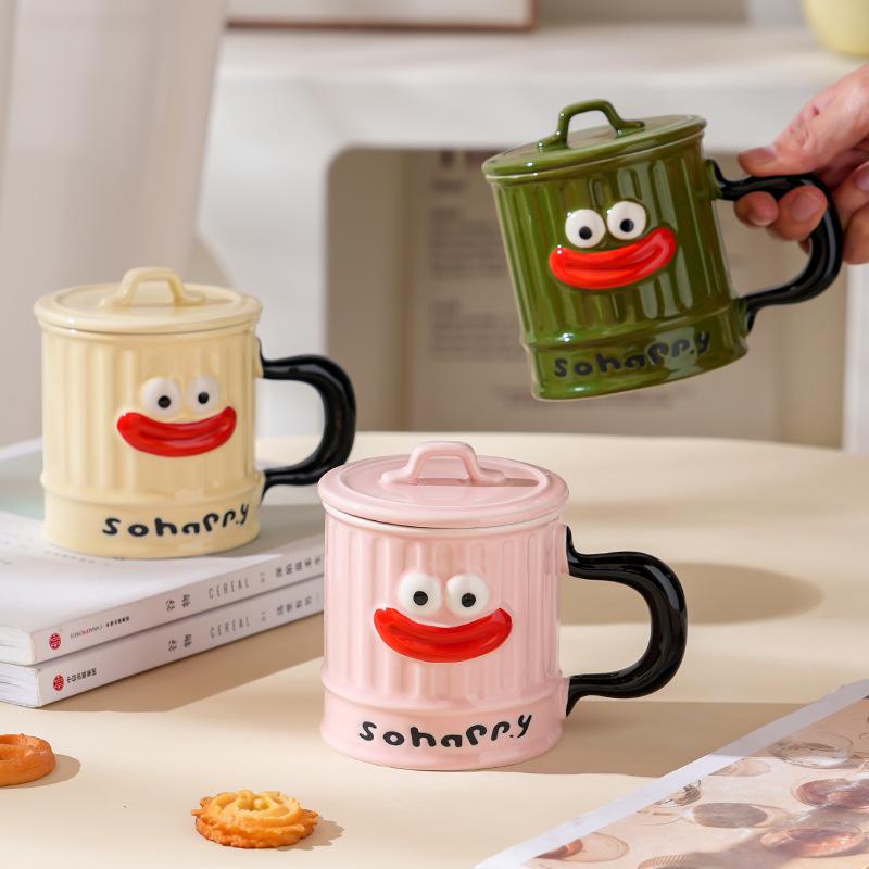 Creative Cute Ceramic Cup with Lid High Value Household Couple Water Cup Gift Box High End Souvenir Gift Mug