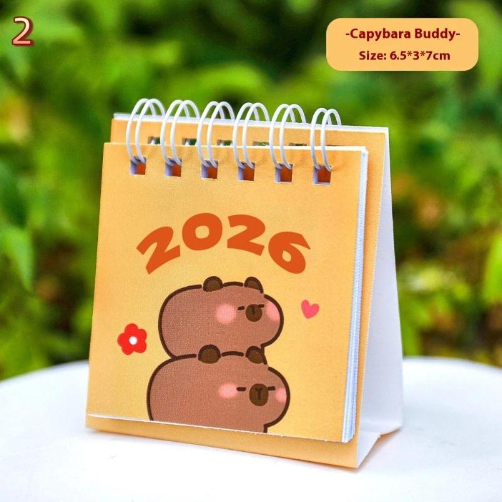 2026 Capybara Mini Desk Calendar Cute Office Standing Flip Calendar Decorative Student Student Stationery Supplies Accessories