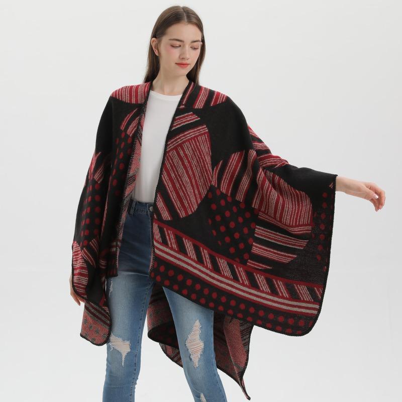 New retro women's split shawl autumn and winter imitation cashmere thickened warm knitted cape scarf batch