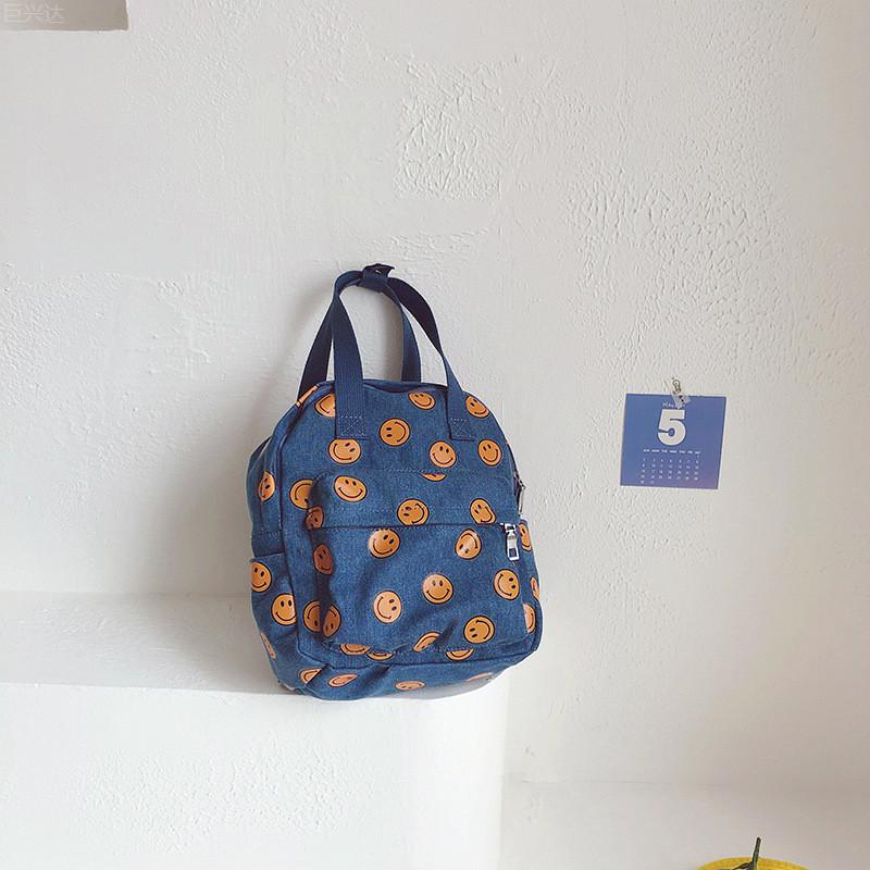 Stylish And Durable Canvas Childrens Backpack With Fun Smiley Print For Daily Use