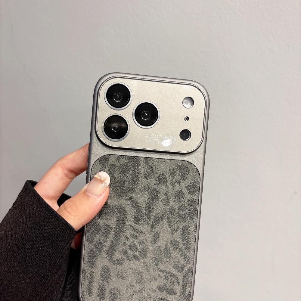 Luxury Leather PU Leopard Print Texture Phone Case For iPhone 17 16 15 14 13 Pro Max Matte Shockproof Bumper Large Window Cover