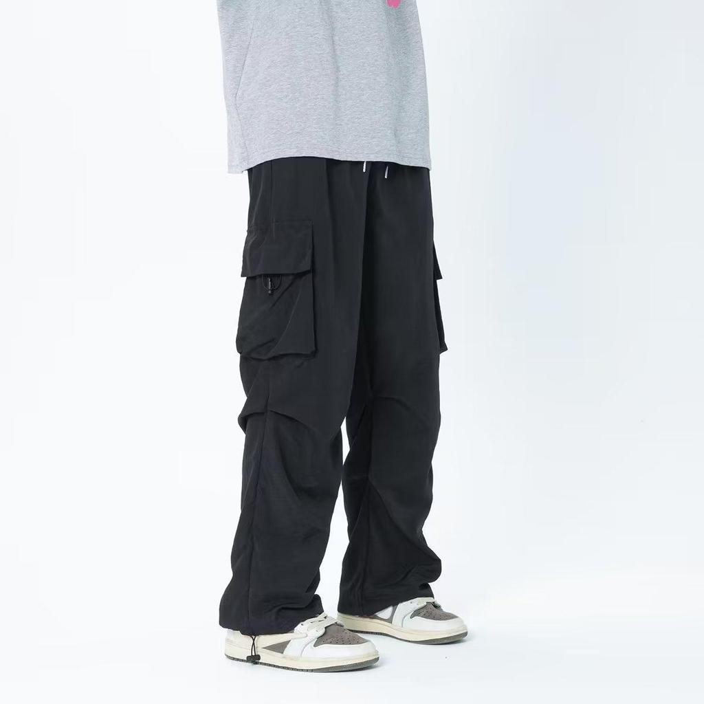 American Functional Parachute Soldier Solid Color Overalls Men's Spring and Summer Trendy Casual Pants