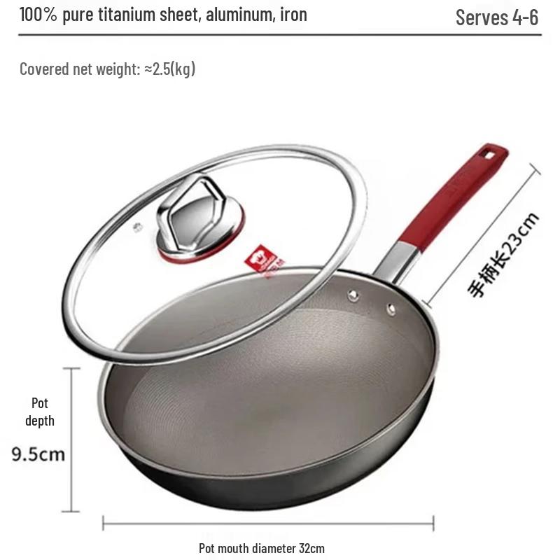 Kombach 32cm Pure Titanium Flat Bottom Non-stick Wok