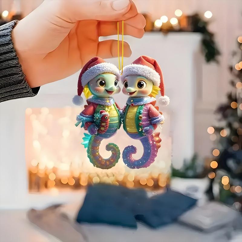 2D Christmas Tree Pendant 2D Flat Acrylic Xmas Tree Hanging Ornaments Cartoon Home Decor New Year Christmas Gifts