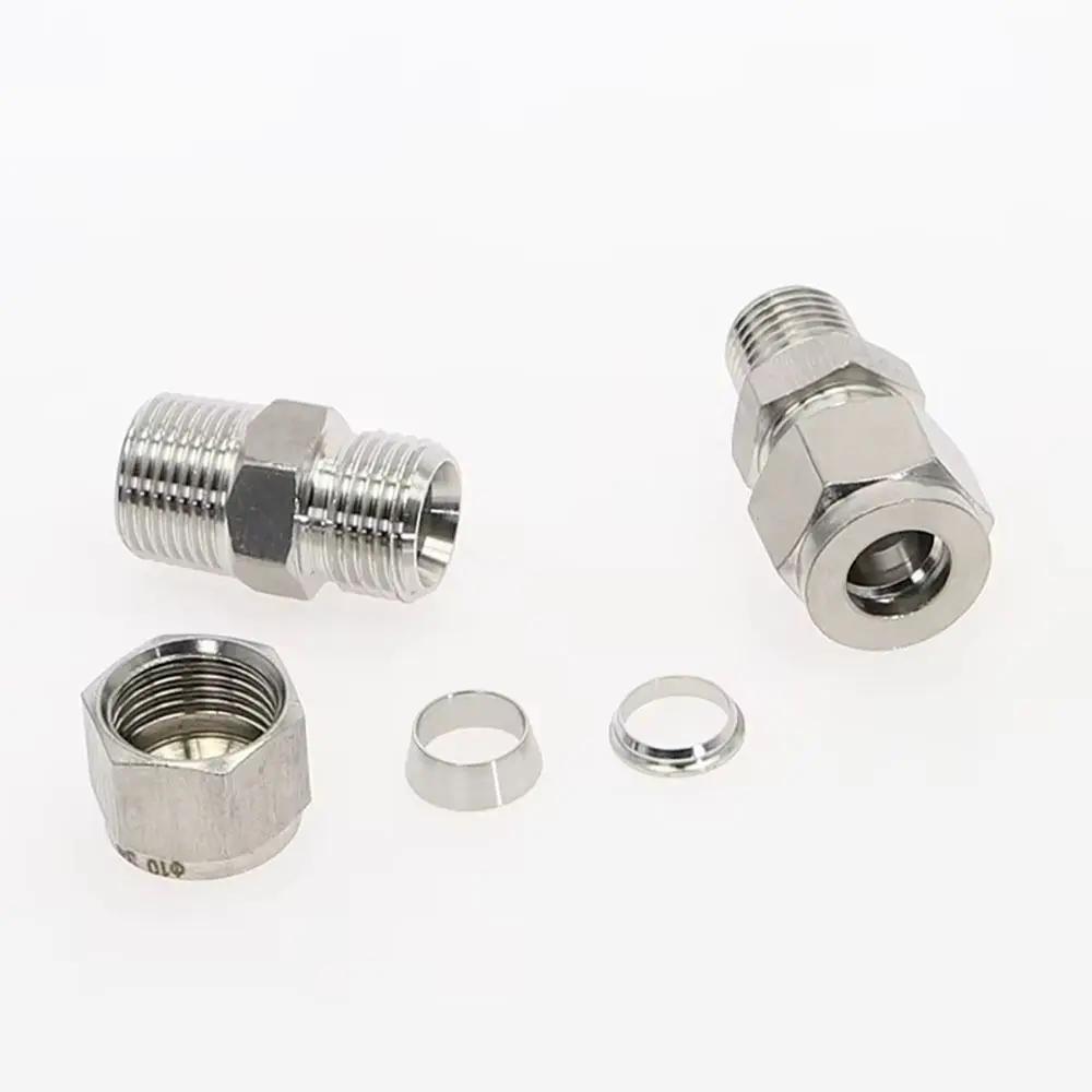 1 Stück 1/8" 1/4" 3/8" 1/2" Außengewinde zu 3-16mm Außendurchmesser Schnellkupplung Edelstahl Doppelklemmring Rohrverbinder 304 SS