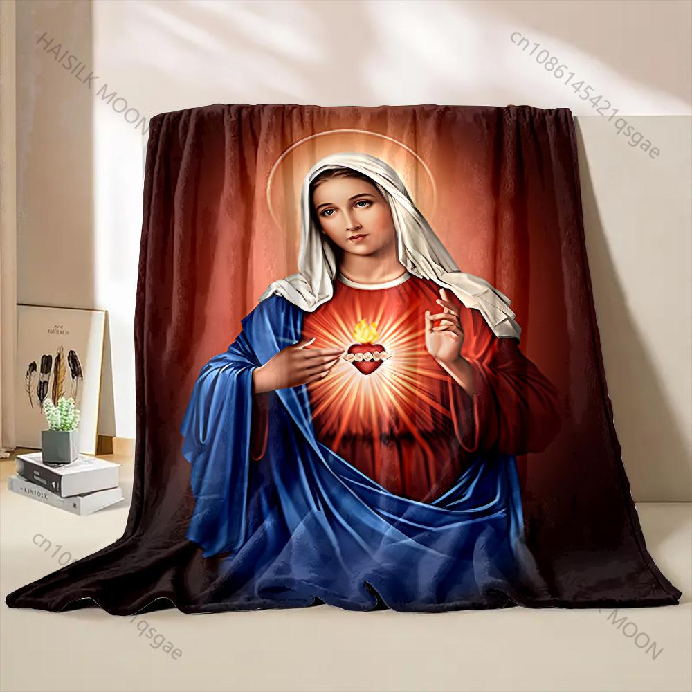 1PC Woman holding Sacred Heart Print Blanket Warm Soft Fluffy Kids and Adult Sofa Bed Throw Blanket Outdoor Travel Camping RV
