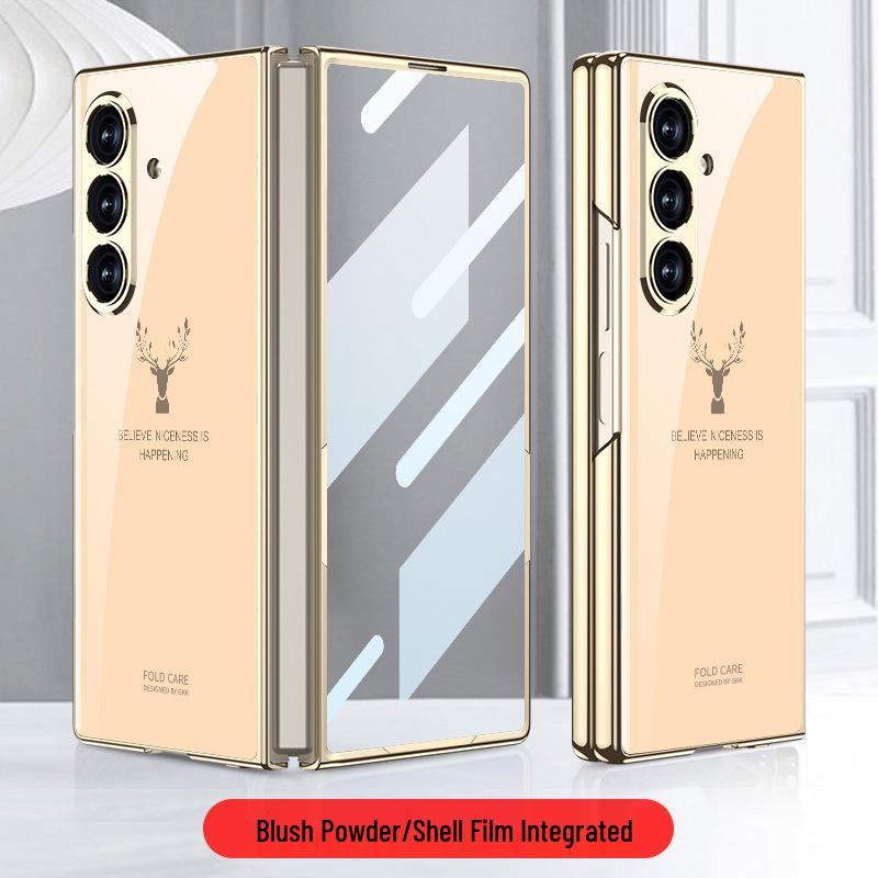 Compatible Samsung Z Fold7 Foldable Phone Case with Painted Glass, HD Film, and Integrated Flip Cover.
