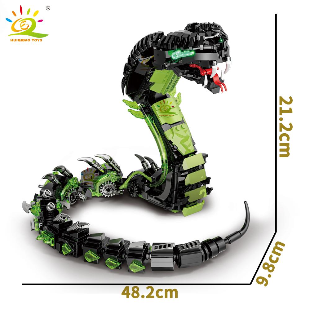 HUIQIBAO MOC Cobra Snake Animal Model Building Block Bricks Assembly Construction Toy For Children Kid DIY Game Home Desk Decor