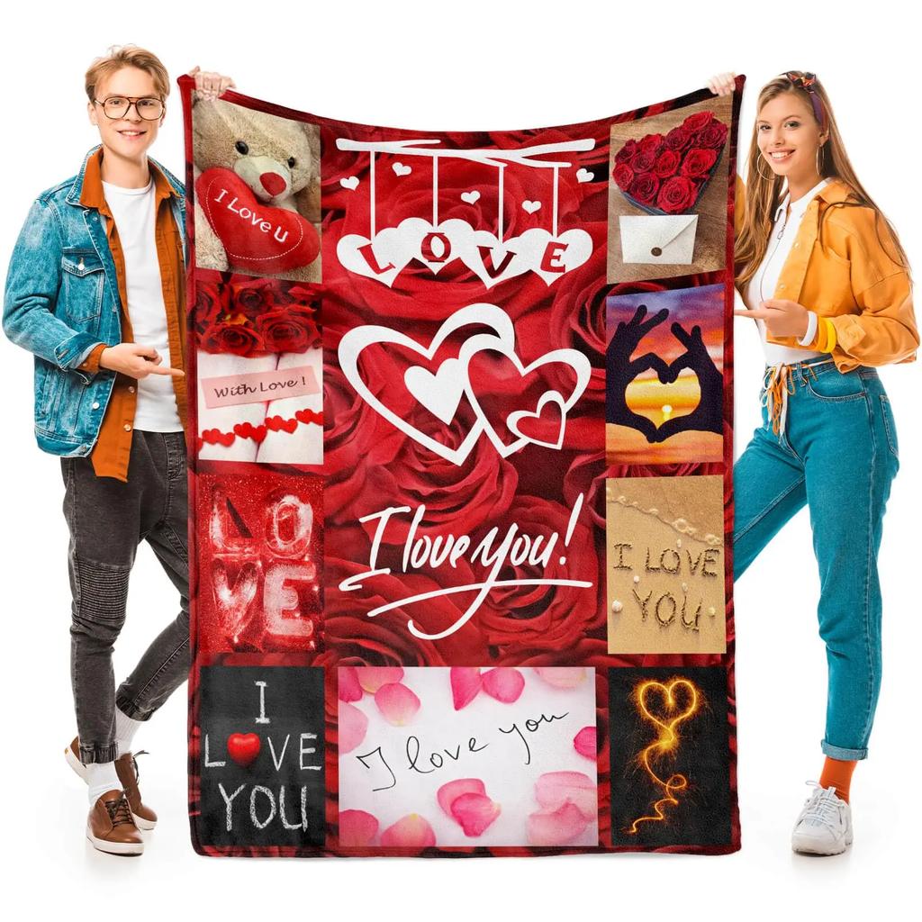Valentines Day Blanket Kiss Me Red Lips Blanket Festival Birthday Gifts for Women Girlfriend Wife Flannel Love Throw Blankets