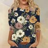 Women's Fashion Casual Round Neck Three Quarter Sleeve Printed T-Shirt Top