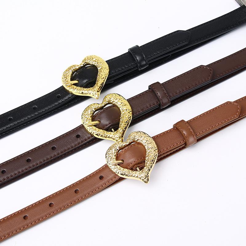 New First-Layer Cowhide Women'S Belt Women'S Genuine Leather Personalized Trend Heart-Shaped Pin Buckle Niche Fashion Decorative Thin Belt
