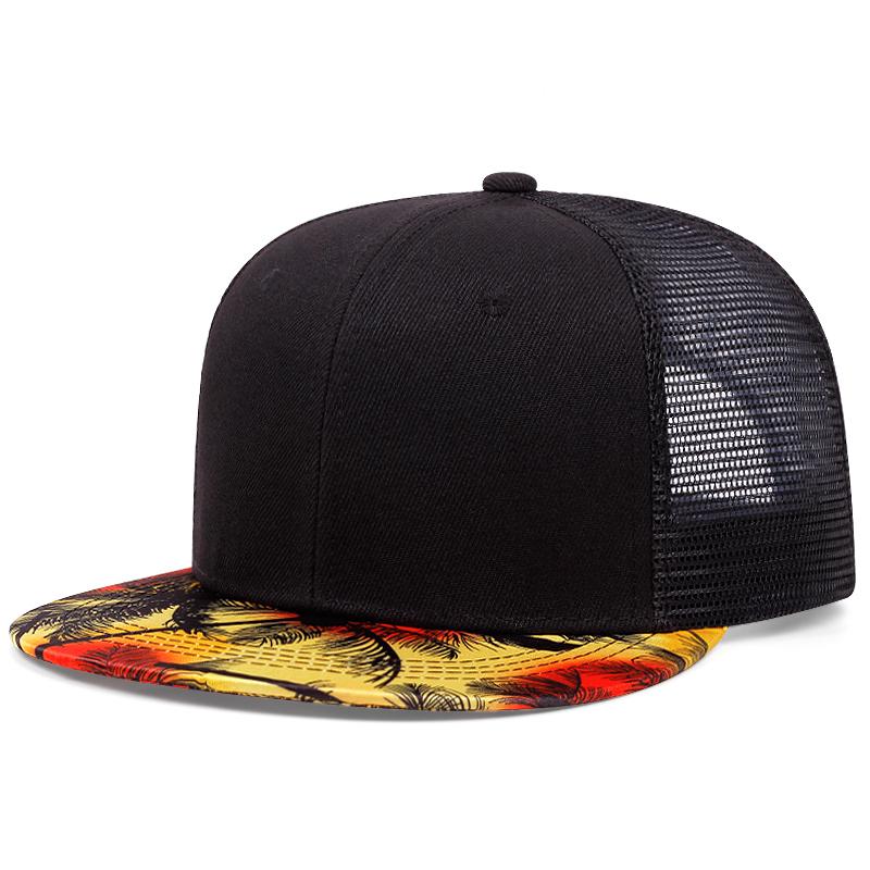 Men's Fashion Hip Hop Blue Coconut Tree Hat Brim Adjustable Baseball Hat Straight Buckle Snapback Cap Outdoor Sun Hat