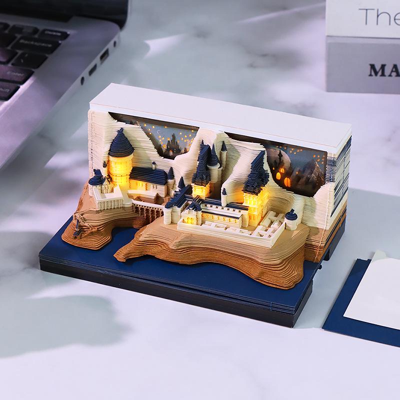 Calendar și Blocnotes Sculptură de Hârtie 3D Castelul Harry Potter Decor Birou