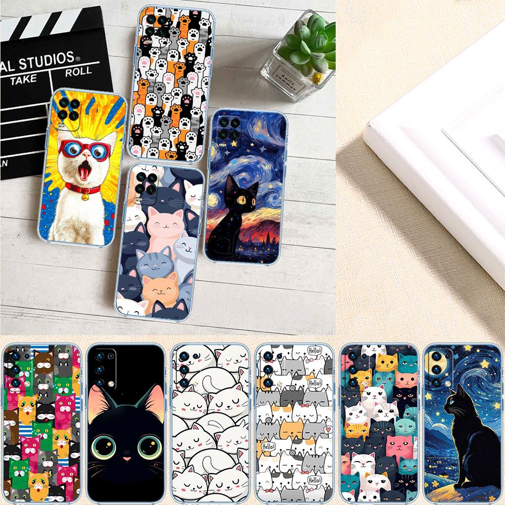 FM15 Cat Kitten Meow Soft Shell Transparent Phone Case for Samsung Galaxy A04 A04S A14 A23 A34 A54 M23 M33 M52 M53