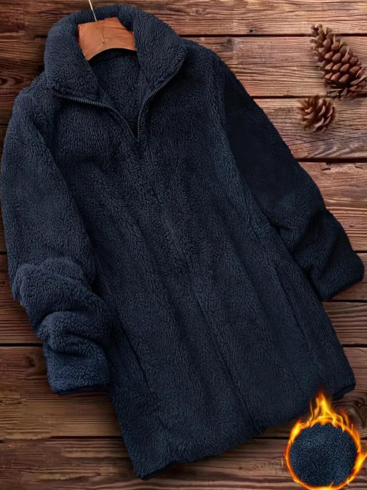 

Однотонное пальто-тедди на молнии, повседневная зимняя верхняя одежда с длинным рукавом, женская одежда 2XL темно-синий