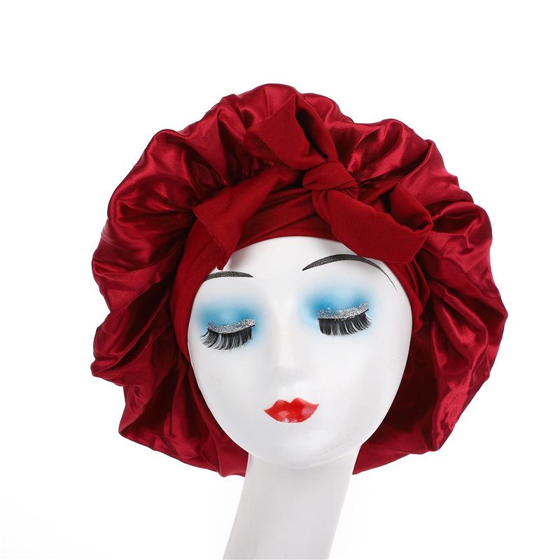 Leopard Print Wide Brim Sleep Cap with Bowknot - Faux Silk Hair Care Turban