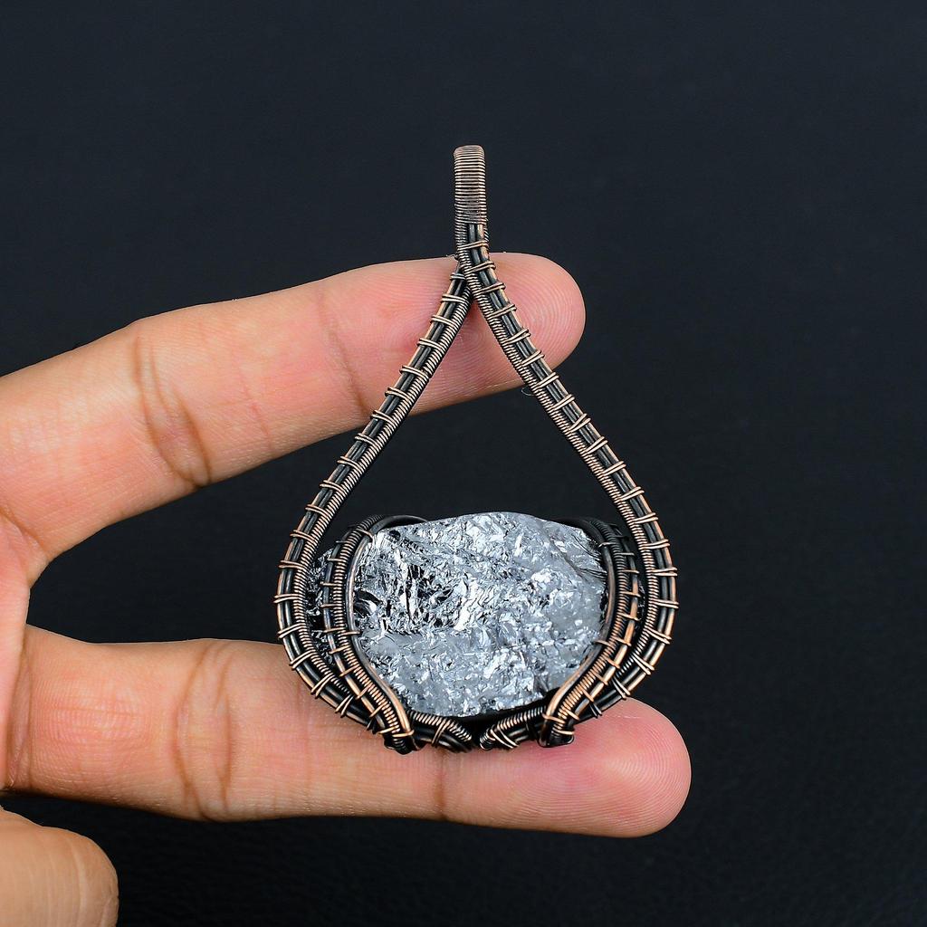 Schungit Anhänger, 999 Kupferdraht umwickelter Edelsteinschmuck, Handgefertigter Anhänger, Für Thanksgiving