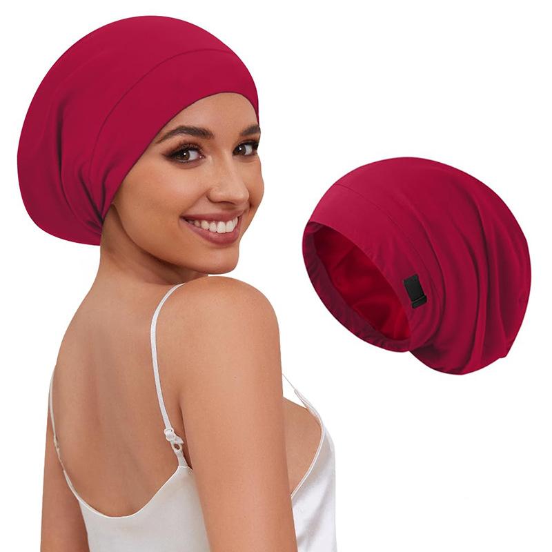 Women's Sleep Caps Adjustable Satin Lined Nightcap with Hair Scrunchie Suitable for Sleeping