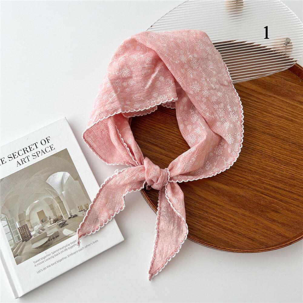 

Мягкий хлопковый льняной треугольный шарф с маленьким цветком, тонкий узкий шейный платок, шарф для волос