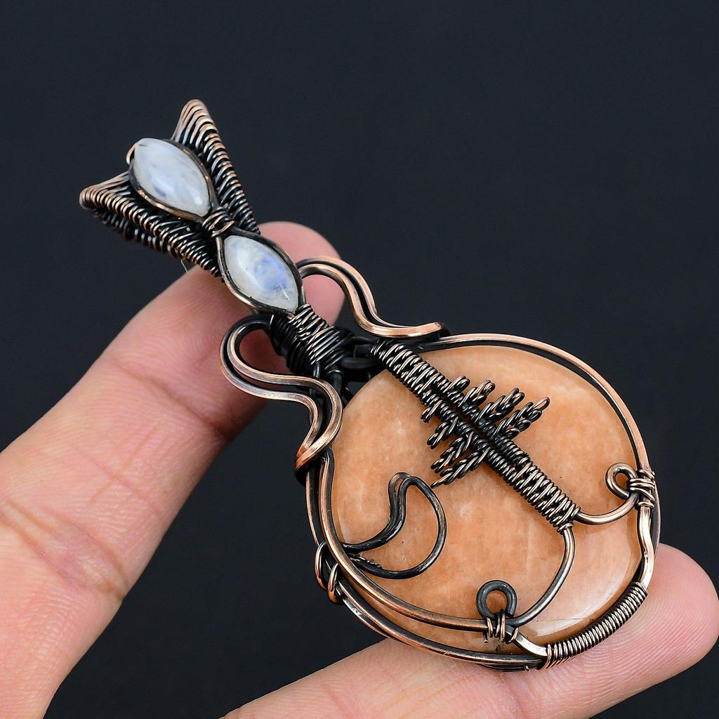 Orange Amazonite Pendant, Handmade Gemstone 999 Copper Wire Wrapped Pendant Antique Jewelry, For Gift Silver Jewelry