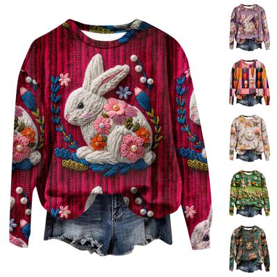 Happy Easter Casual Hoodies Bunnies Floral Print Aesthetic Graphic Hoodie Autumn Long Sleeve Fashion Oversize Sweatshirts Femme