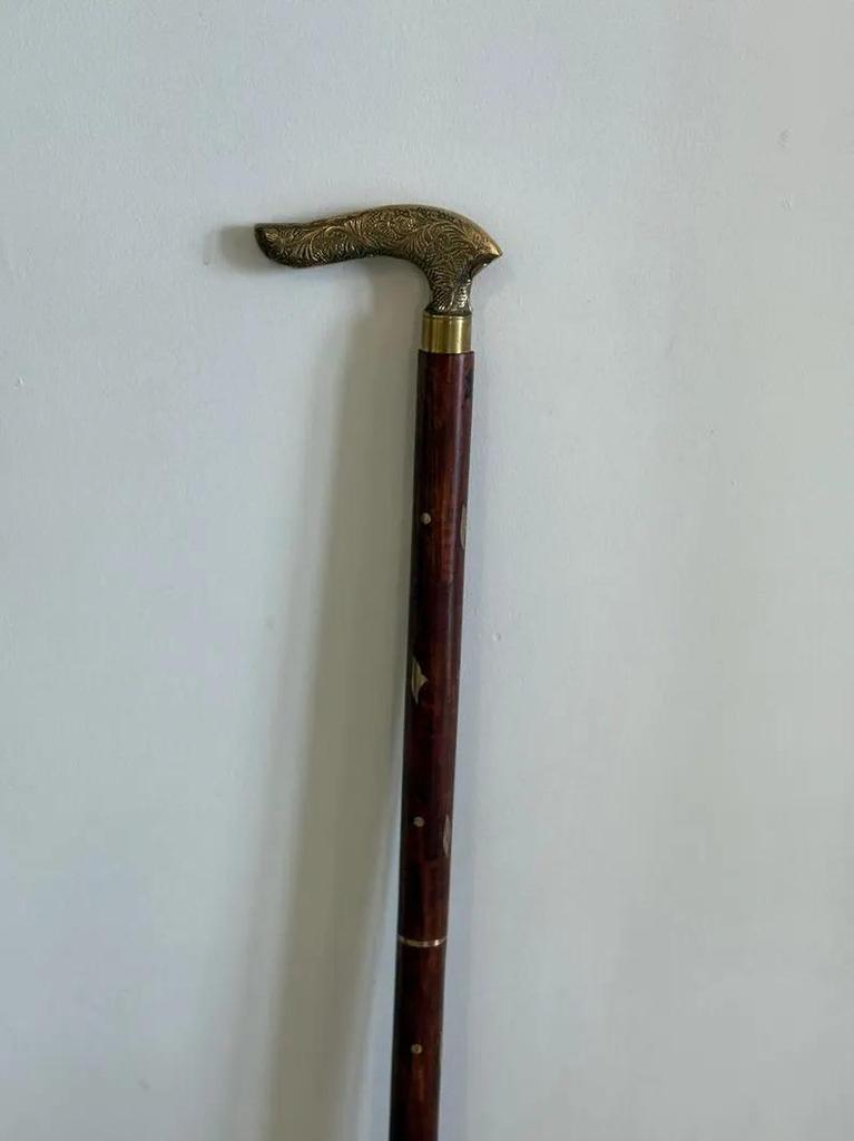Sheesham Wood and Brass Handle Walking Cane Collectible Vintage Cane