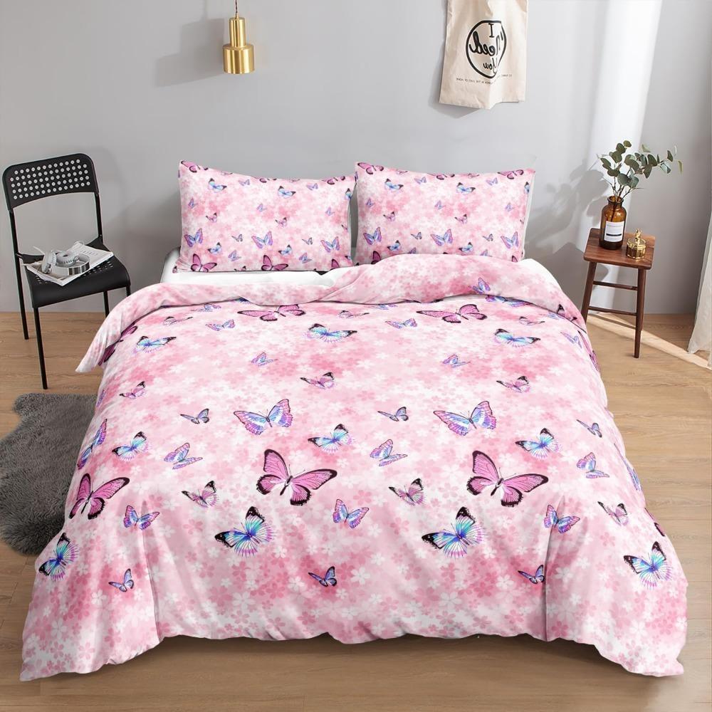 Cat Bedding Set, Duvet Cover for Children Adults,  Cute Pink Cat Chec Pattern Duvet Cover with Pillowcase Microfibre Bedding Set