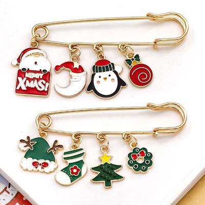 Christmas Elk Santa Claus Xms Tree Snowman Brooches Breastpins Waist-slimming Pins Tightener Pins Tightener Snowman Gift Jewelry