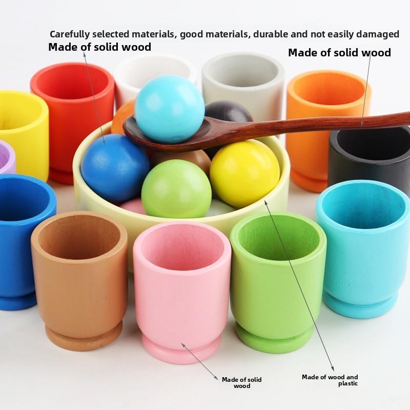 Educational Playset Wooden With Color Matching Balls And Cups For Learning Kids