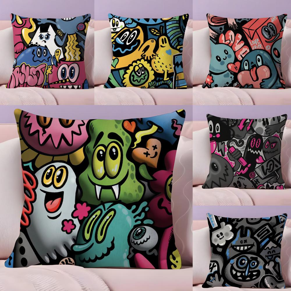 Abstract Painting Cushion Cover Plush Fabric Soft Double-Sided Printed Invisible Zipper Sofa Pillow Case Home Decor