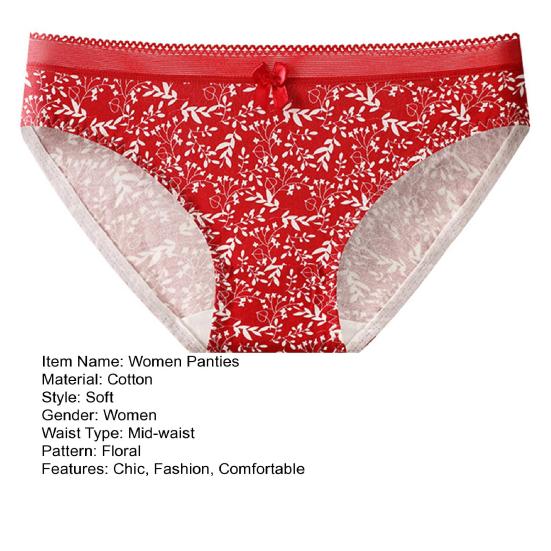 Damsömlösa Bomullsunderkläder Blommig Print Andningsbara Hipster-trosor Mellanhöga Mjuka Stretch Damtrosor