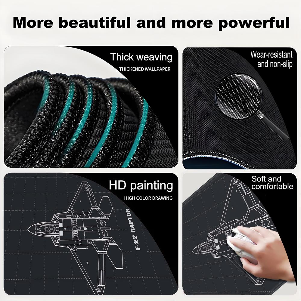 HYBXAXC F22 Fighter Jet Blueprint Mouse Pad Large Computer Office Game Table Mat Rubber Anti-slip Keyboard Mousepad Long DeskPad