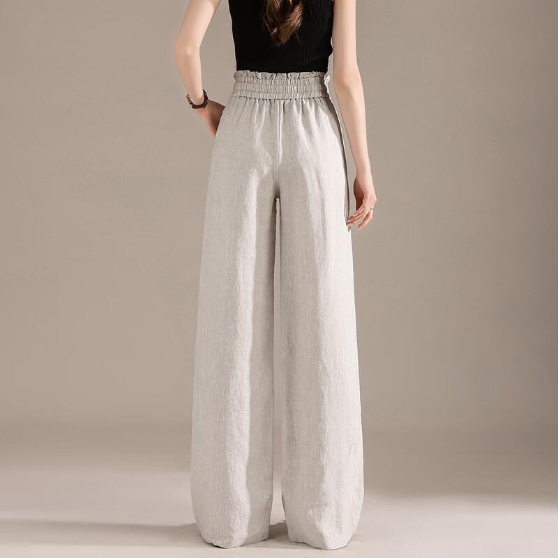 RAIN.CUN Women's Old Money Style Linen Wide-Leg Casual Pants
