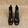 High Heels Ankle Boots Women Chunky Square Toe Shoes Woman 2024 Trend Winter New Chelsea Snow Botas Zipper Goth Mujer Zapatos