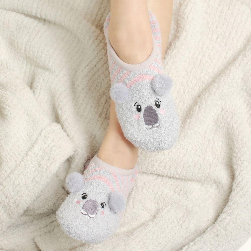 

Мультяшные противоскользящие носки для пола коала рождественские домашние носки кавайные коралловые флисовые носки-лодочки для детей