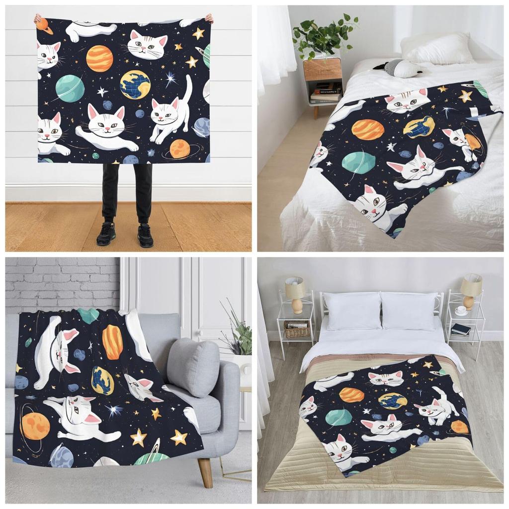 interesting cat astronaut Printed Blanket for Sofa Bed Travel Camping Living Room Office Conditioning Blanket