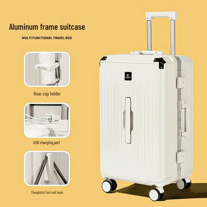 Women s Aluminum Frame Luggage with Cup Holder 24-inch