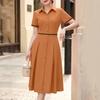 ZANZEA Women Casual Turn Down Collar Solid Color Short Sleeve Elegant Dress