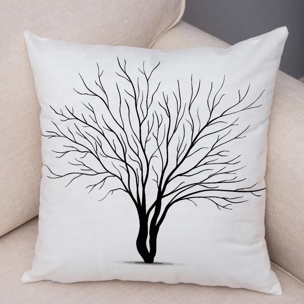 Nordic Style Green Leaf Cushion Cover Decor Cartoon Tree Print Pillow Case for Sofa Home Car 45x45cm Soft Plush Pillowcase