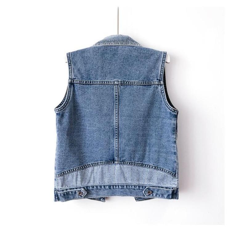 Trendy Striped Denim Vest Women Short Jacket Slim Fit Casual Spring Fall Fashion