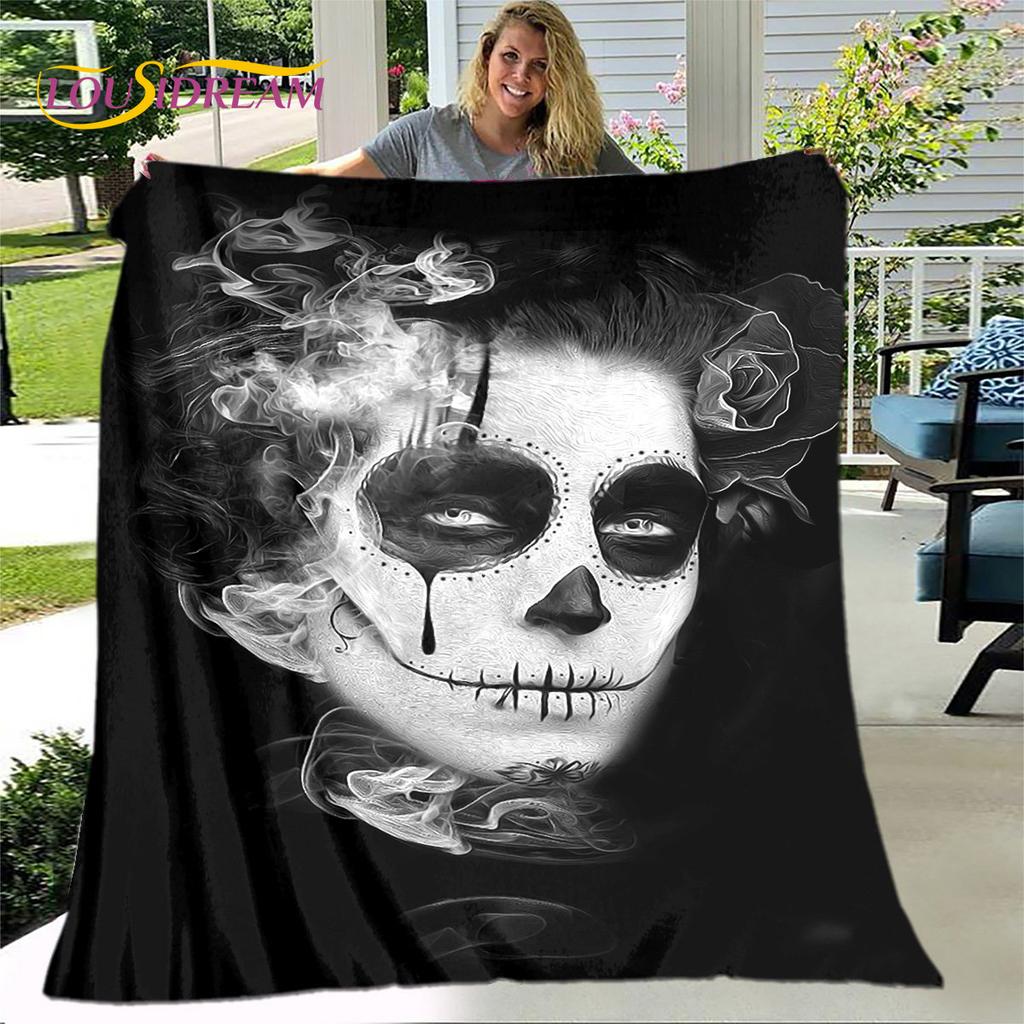 Gothic Horror Female Skull Dead Girl 3D Soft Plush Blanket,Flannel Blanket Throw Blanket for Living Room Bedroom Bed Sofa Picnic