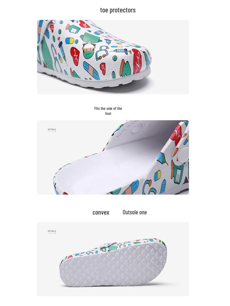 Women's Backless Cartoon Print EVA Slippers - Durable, Soft Sole Hospital Footwear