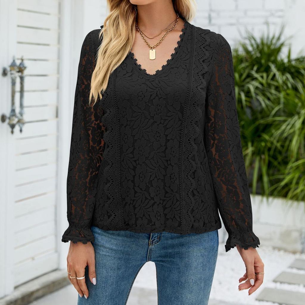 JKASHDK Damenmode, lässig, Frühling, Herbst, Blumenmuster, bedruckt, langärmelig, V-Ausschnitt, Blusen und Hemden