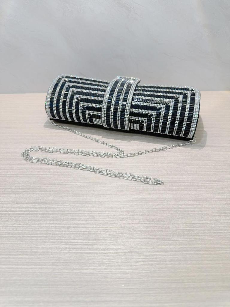 Women's Rhinestone Sparkle Chain Evening Clutch - Bridal, Banquet, Wedding, Socialite Handbag