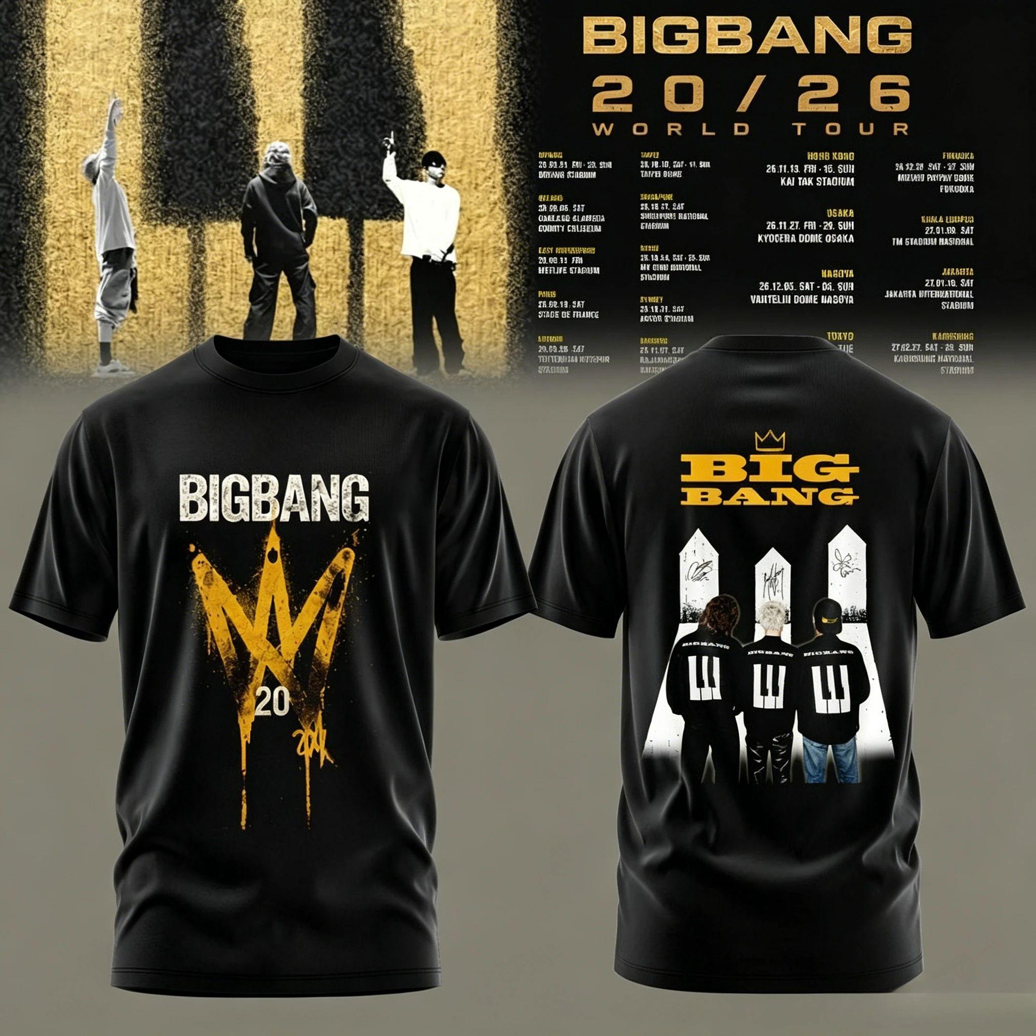BIGBANG 2026 World Tour Double Sided T Shirt 20th Anniversary Crown Tour Dates Print Kpop Fan Oversized Unisex Short L