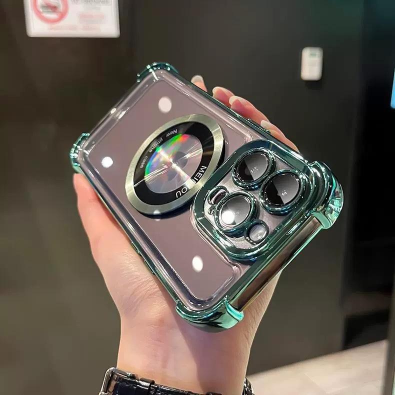 Applicable iPhone 18Pro Mobile Phone Case Electroplating Magnetic Suction Apple 15 Four Corners Anti-drop Acrylic Space Case Transparent