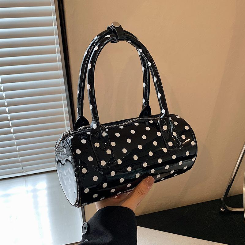 Patent Leather Versatile Polka Dot Summer Casual Boston Handbag Cute French Shoulder Handbag Women's Bag