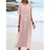 New Women's Cotton Pocket Casual Solid Color Short Sleeved Dress