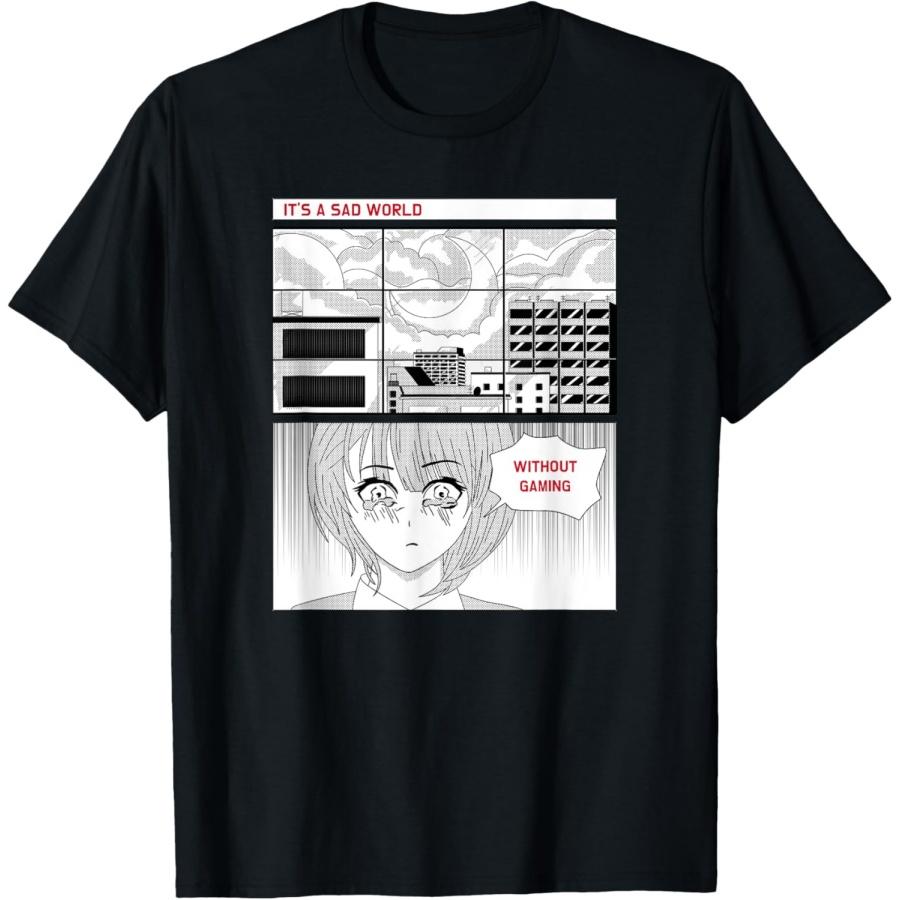 Это грустный мир без игр - Аниме Графическая Футболка(9) XXXXXL чёрный